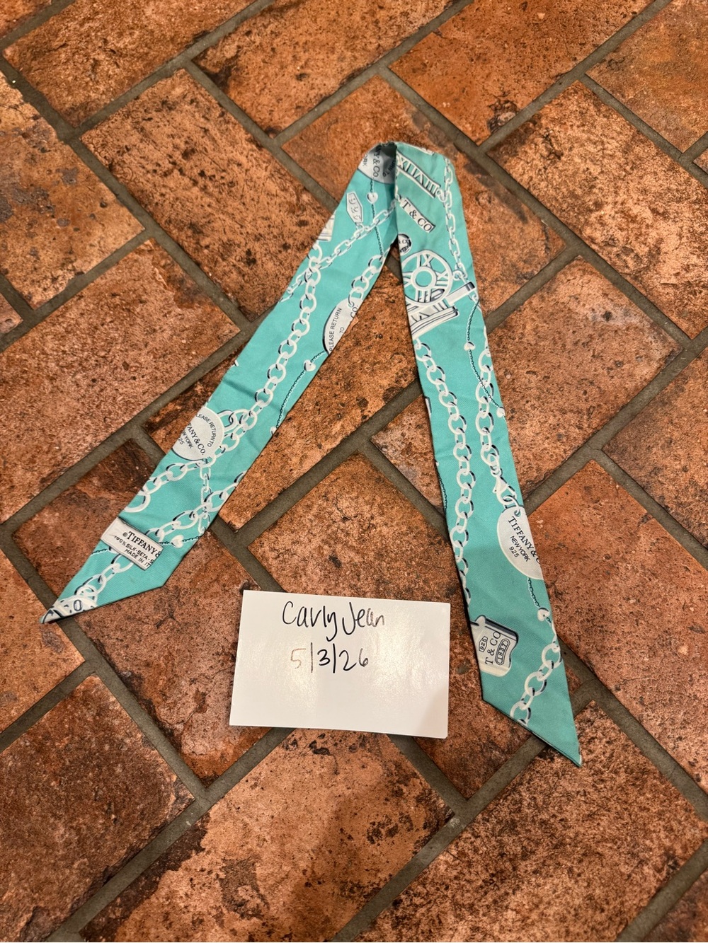 Tiffany & Co. Turquoise Chain Motif Silk Twilly Scarf